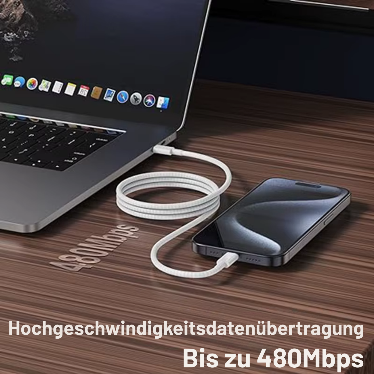 Câble de charge USB PD 60W pour téléphone portable compatible iPhone 15, Android Samsung Huawei.