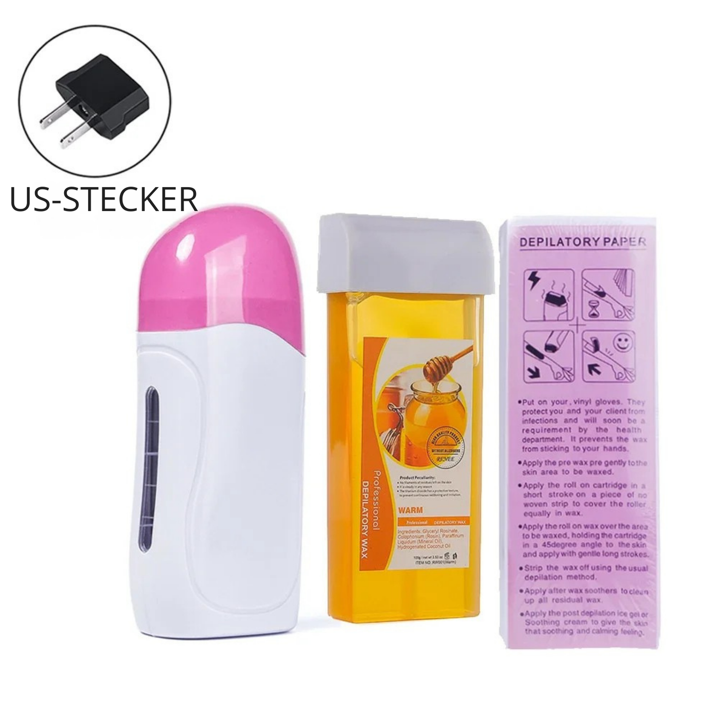 Chauffe-cire à rouleau pour épilation, machine avec crème de cire rechargeable et 100 morceaux de papier ciré pour l'épilation