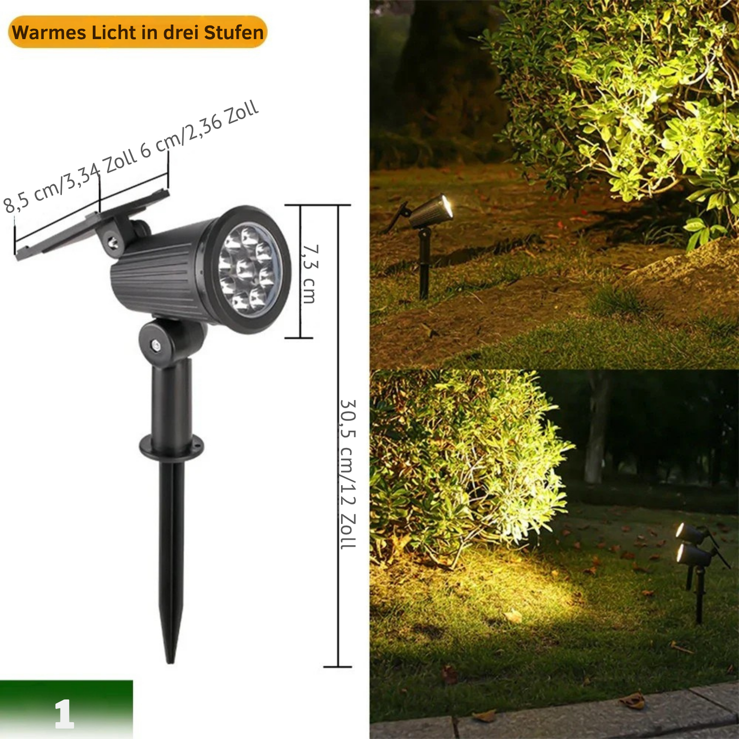 9-LED-Solarstrahler, IP65, wasserdicht, für den Außenbereich.