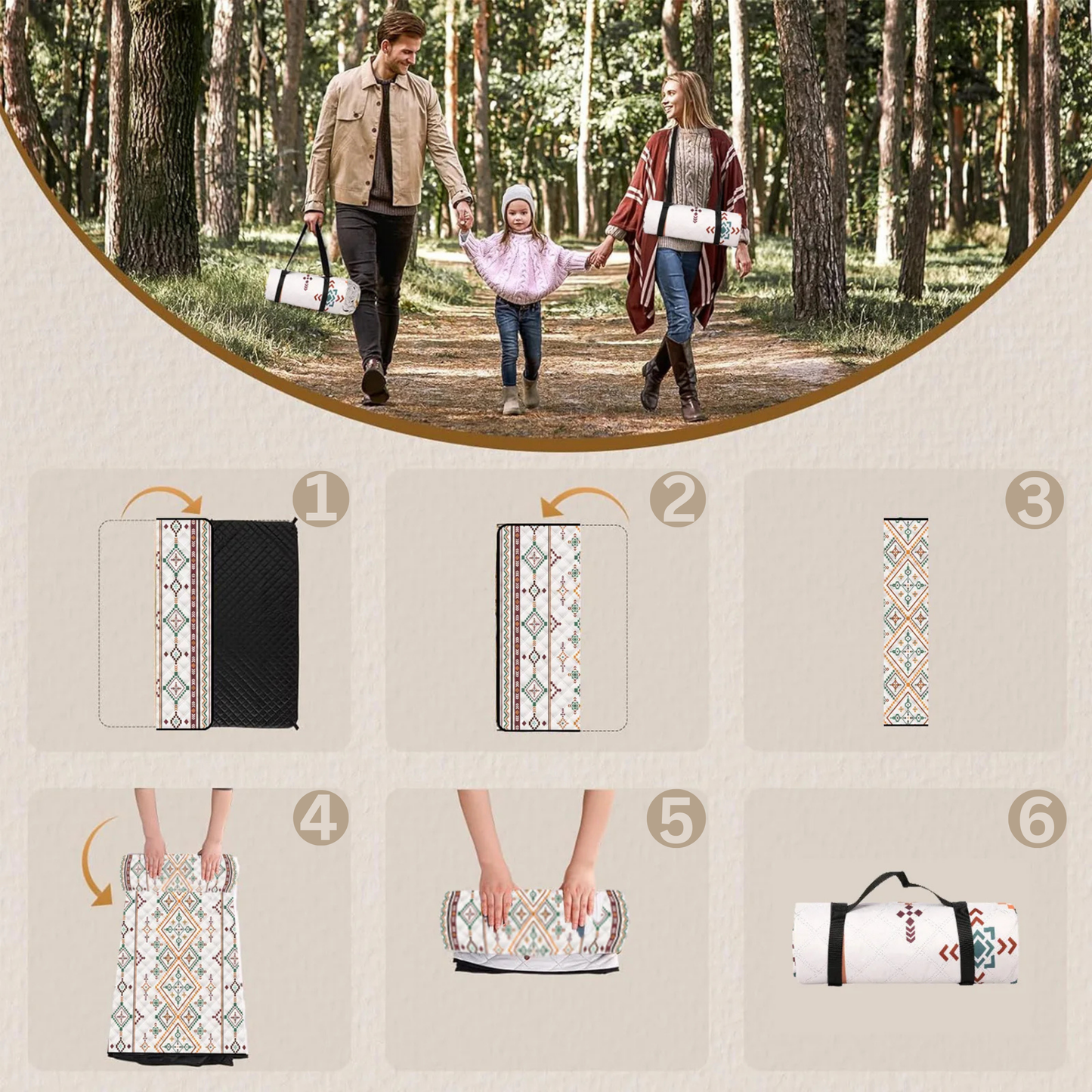 Wasserdichte Picknickdecke, 200 x 200 cm, große Stranddecke.