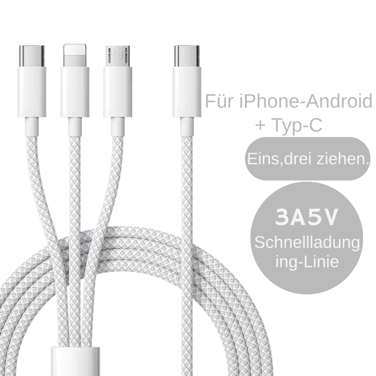 3 In 1 Schnellladekabel 100 W Für Xiaomi, iPhone, Poco Micro USB Typ C.