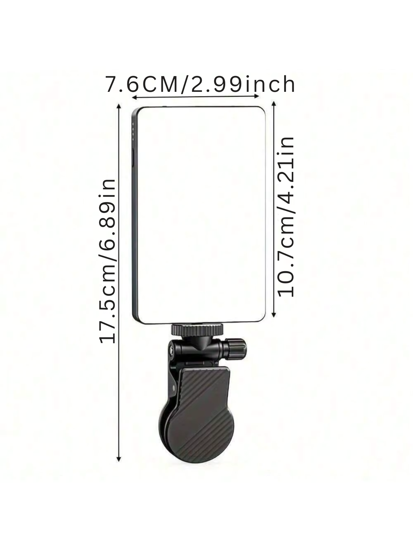 Rechargeable selfie light, fill light with clip, video light for selfies.