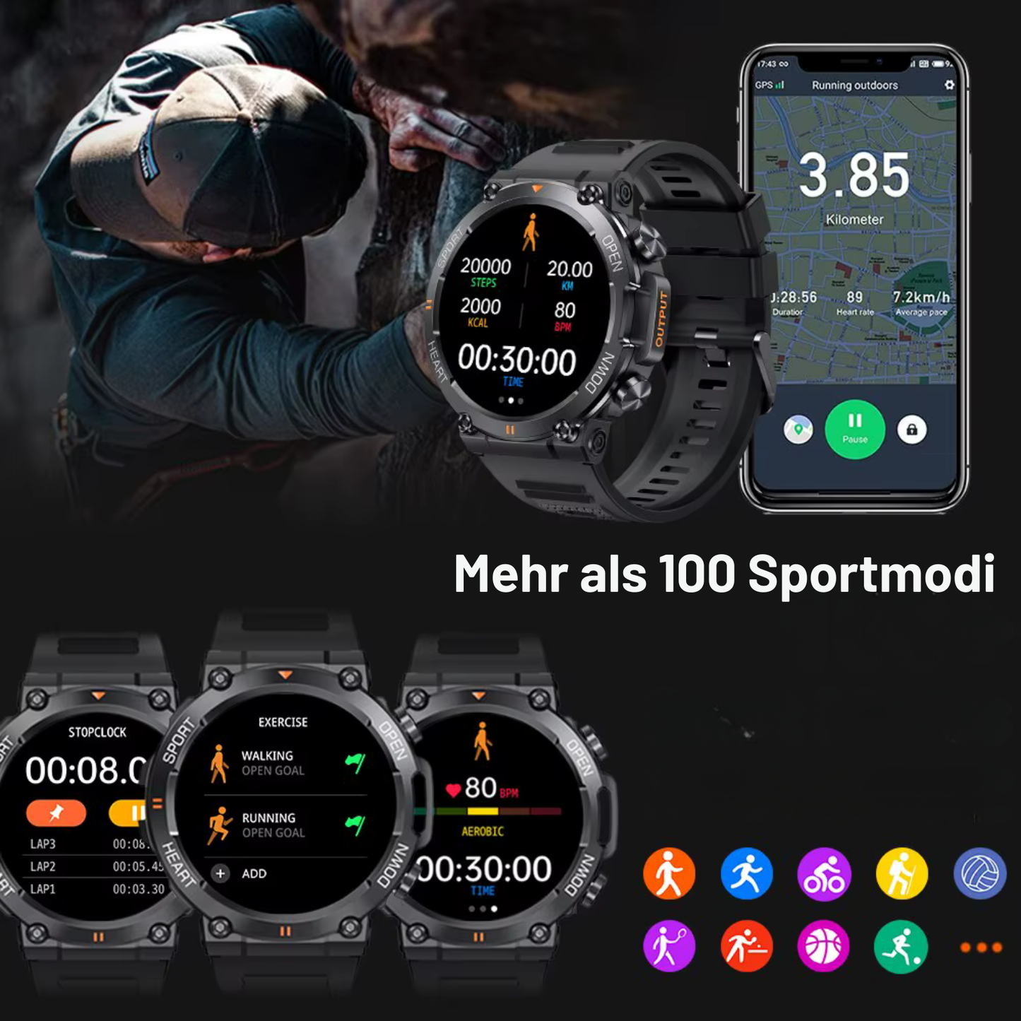 Neue Sport-Smartwatch Pro, Elektronik Fitness-Tracker Full-Touch.