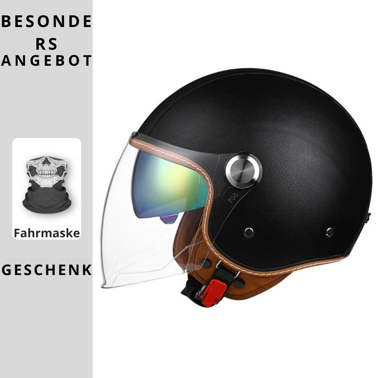 Open face leather motorcycle helmets.