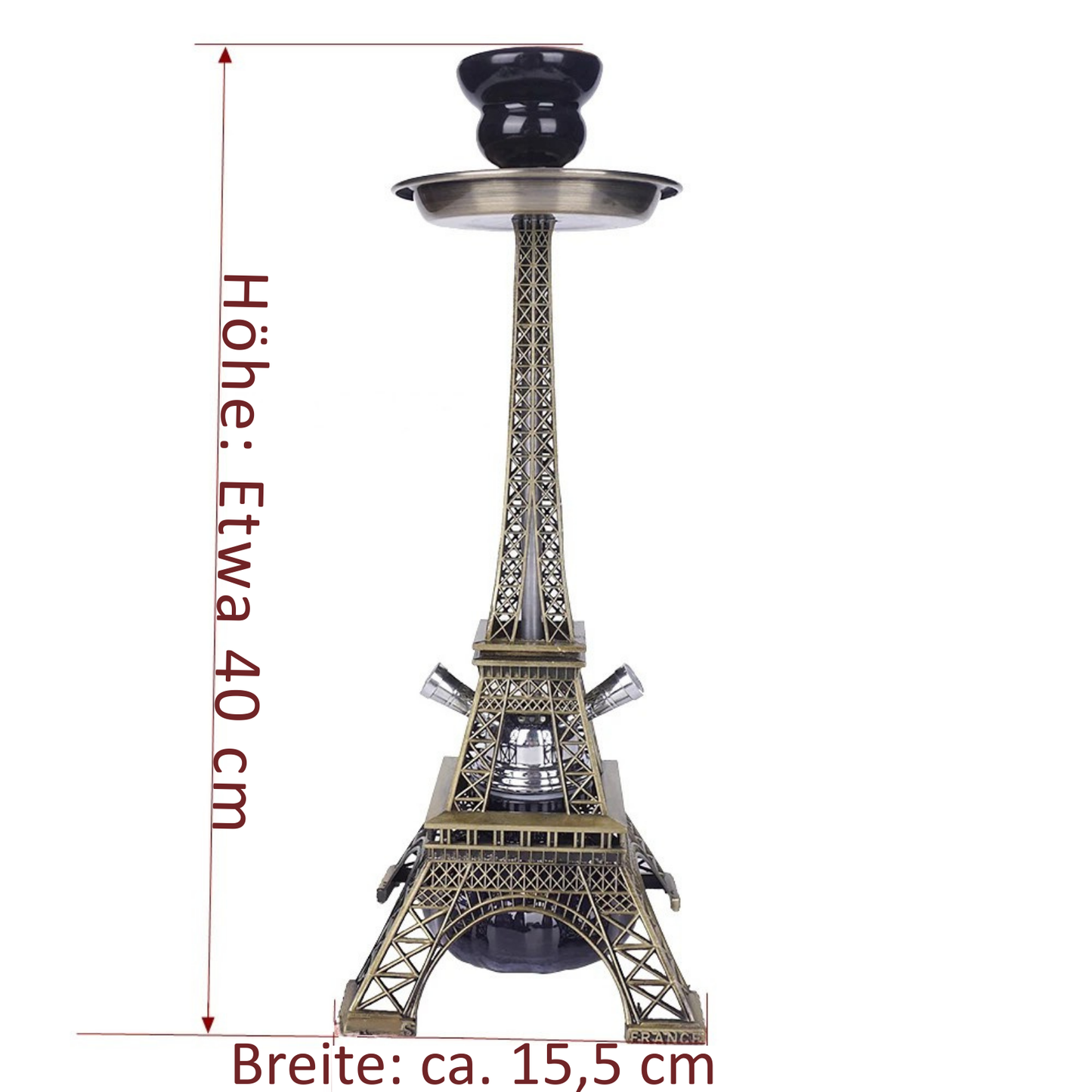 Narguilé tour, double tuyaux pour narguilé, base en verre, bol en céramique, pince à charbon.