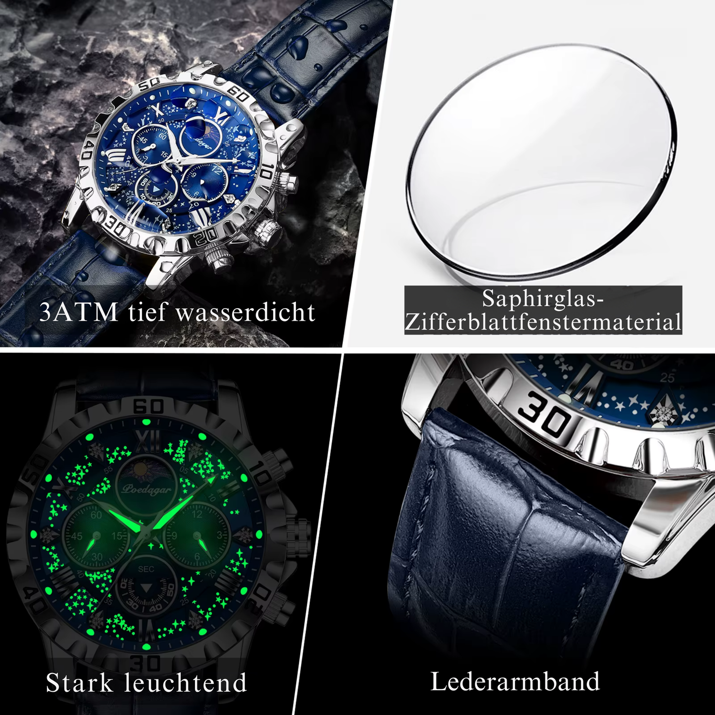 Poedagar Luxury Men's Watch Waterproof Luminous Chronograph for the High-Quality Quartz Men's Watches