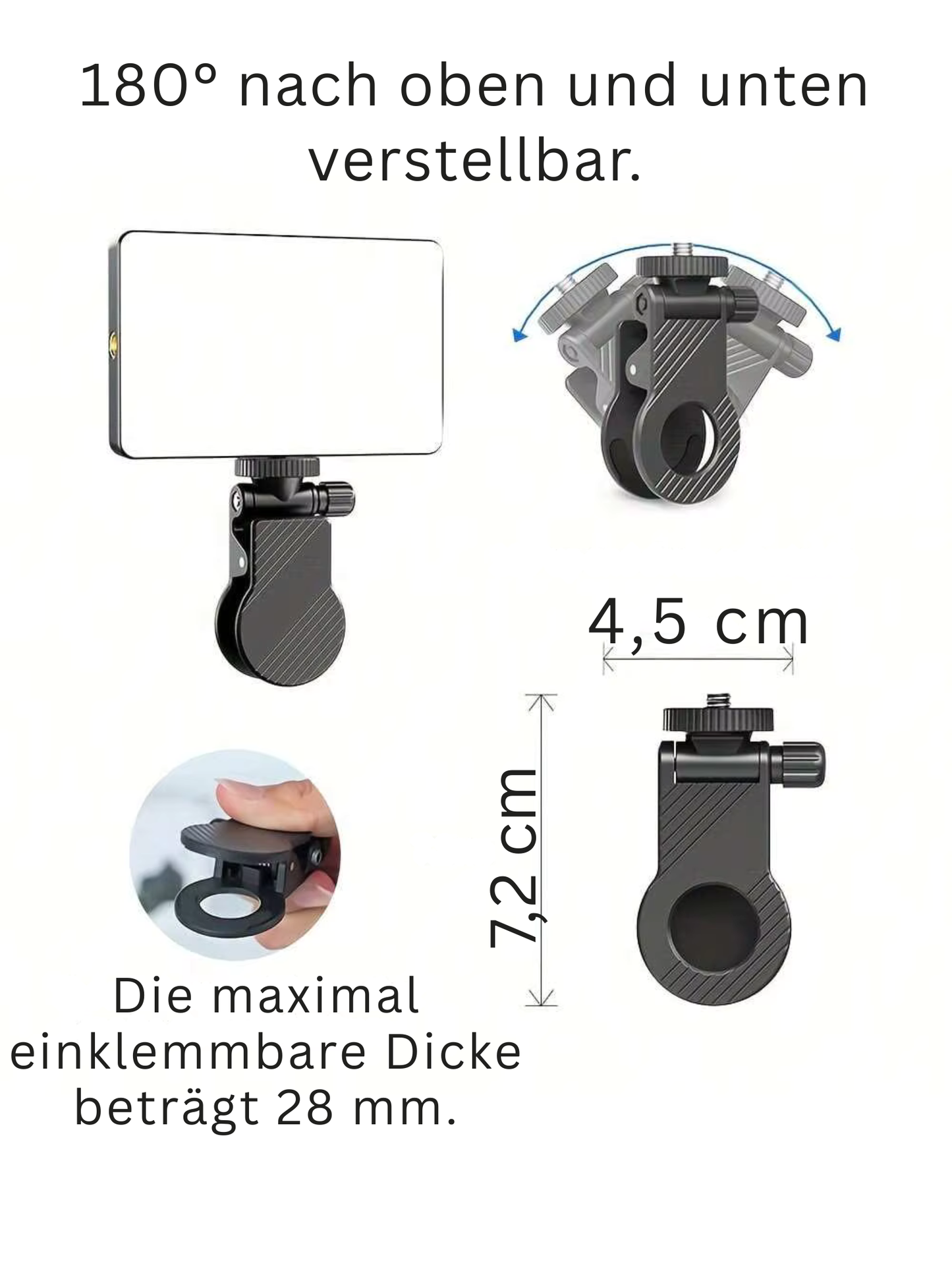 Rechargeable selfie light, fill light with clip, video light for selfies.