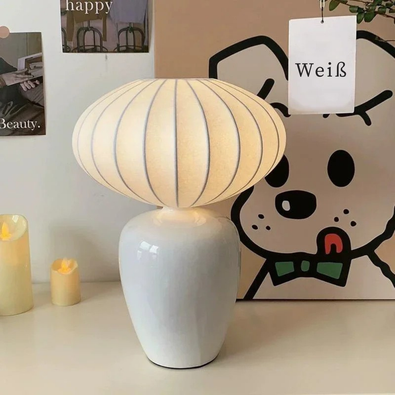 Keramik Schreibtischlampe Retro Seide Tischleuchte Nachttischlampe für Schlafzimmer, Wohnzimmer-Arbeitszimmer.