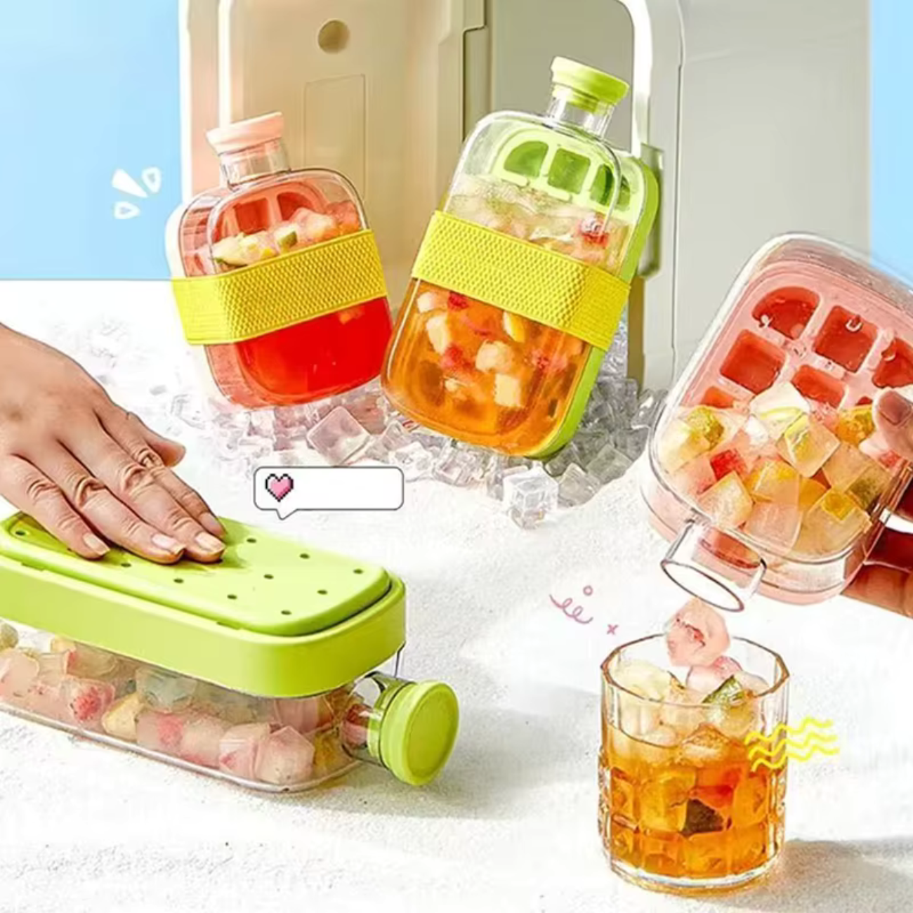 Presse à glaçons avec couvercle, qualité alimentaire, paille, seau à glace à double usage, motif de glace, accessoires de bar de cuisine. 