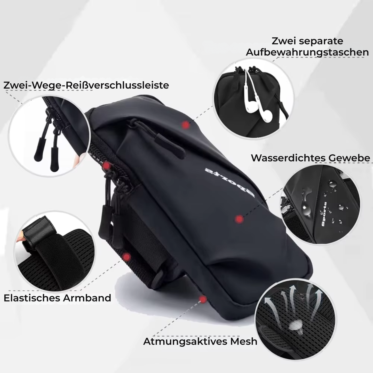 Brassard de sport universel étanche en PU pour smartphone, sac de course, sac de sport pour téléphone portable, accessoires de course