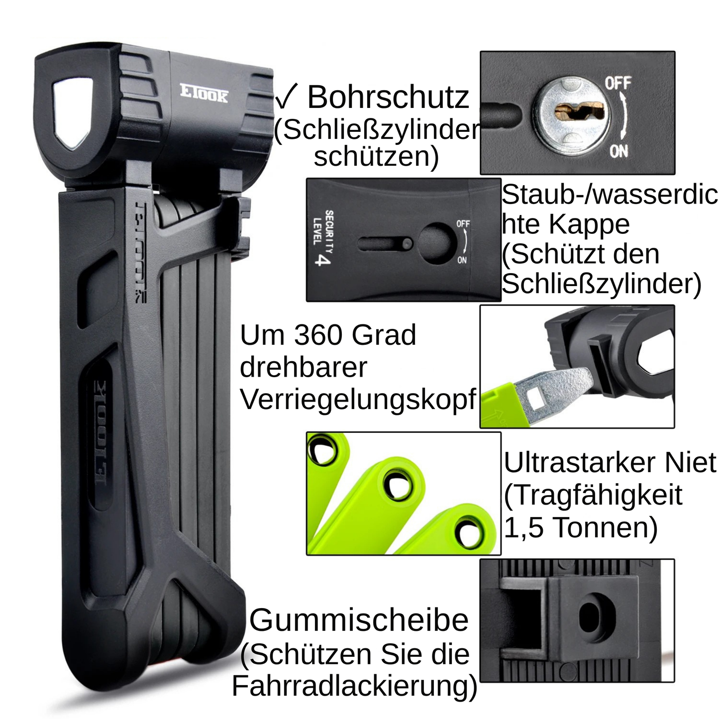 Professional Anti Theft Folding Lock Steel Bicycle Lock for E-Bike Scooter Security Strong.