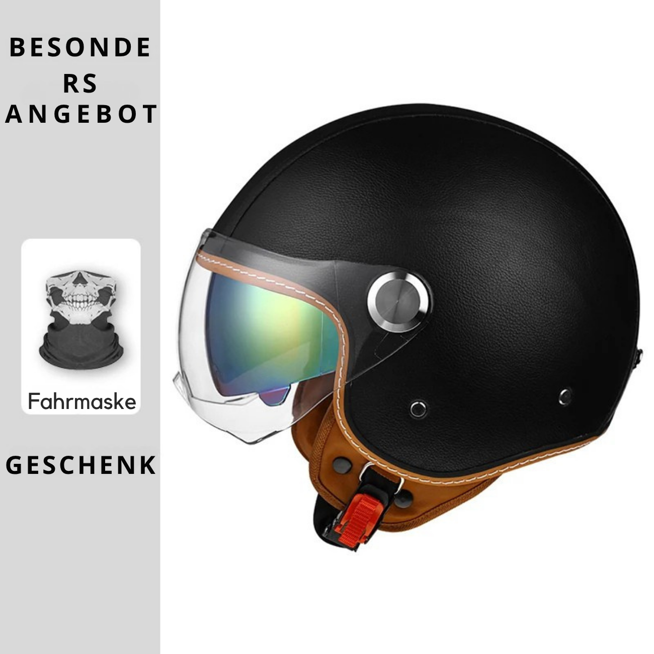 Open face leather motorcycle helmets.