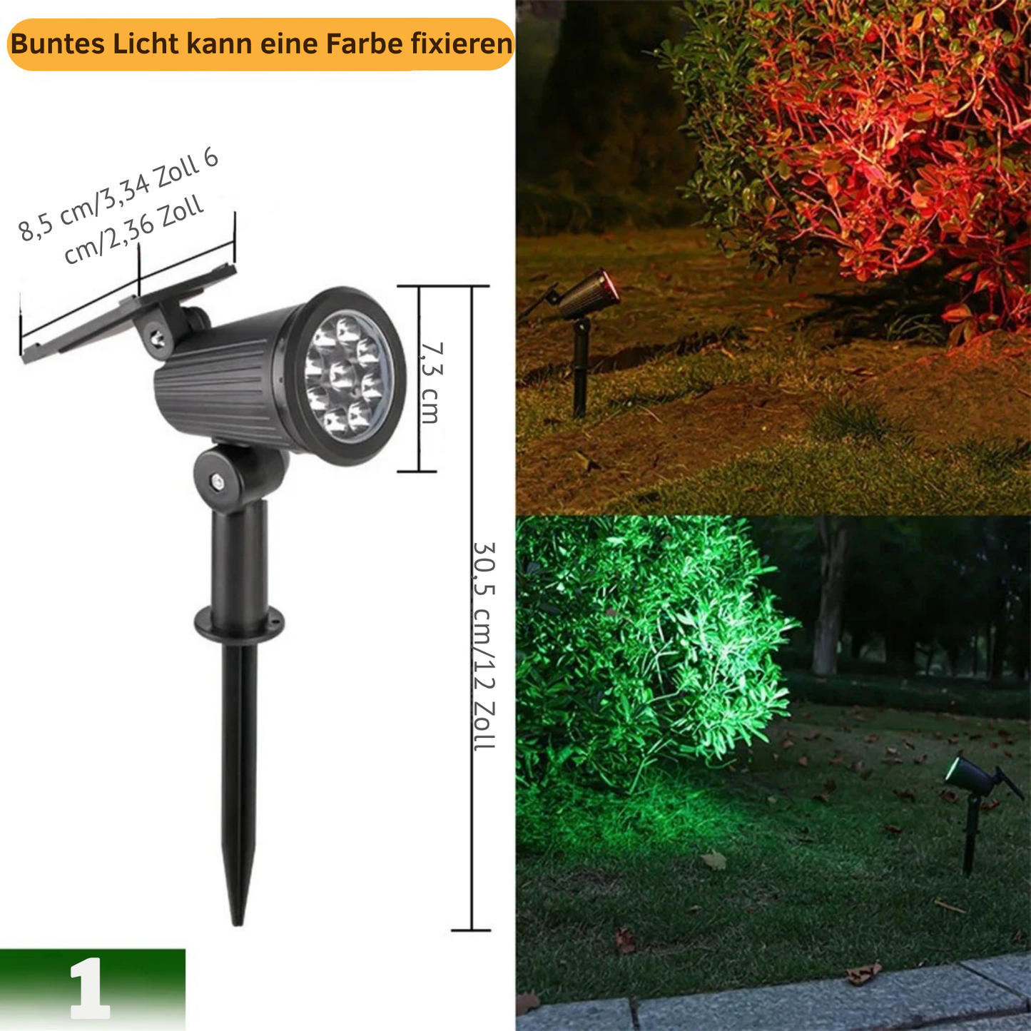 9-LED-Solarstrahler, IP65, wasserdicht, für den Außenbereich.
