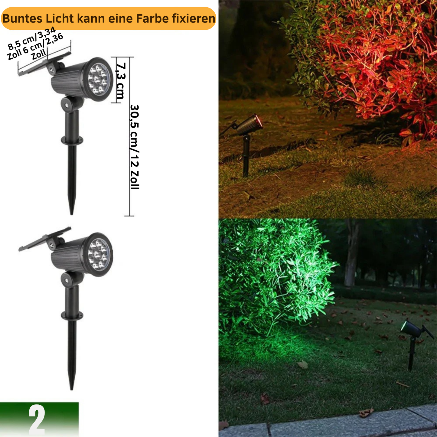 9-LED-Solarstrahler, IP65, wasserdicht, für den Außenbereich.