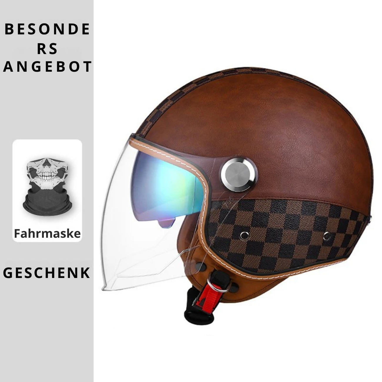 Open face leather motorcycle helmets.