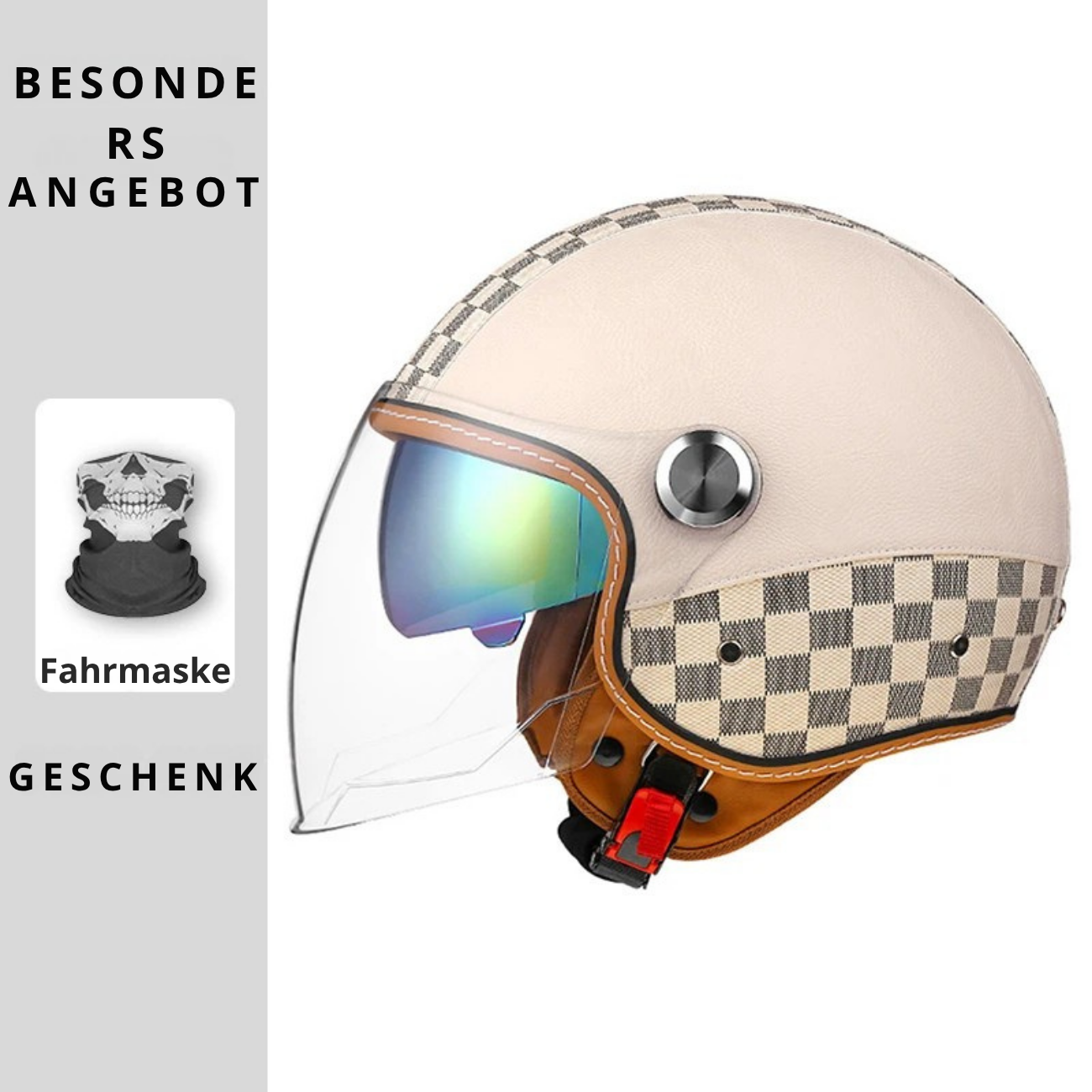 Open face leather motorcycle helmets.