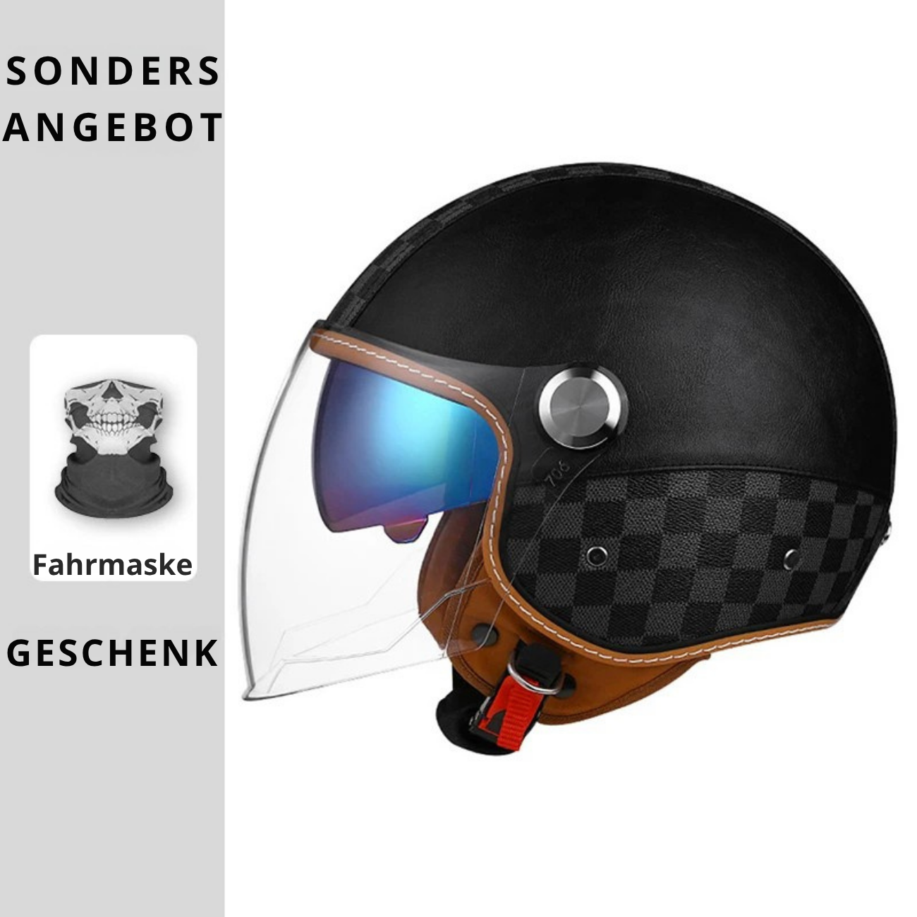 Open face leather motorcycle helmets.