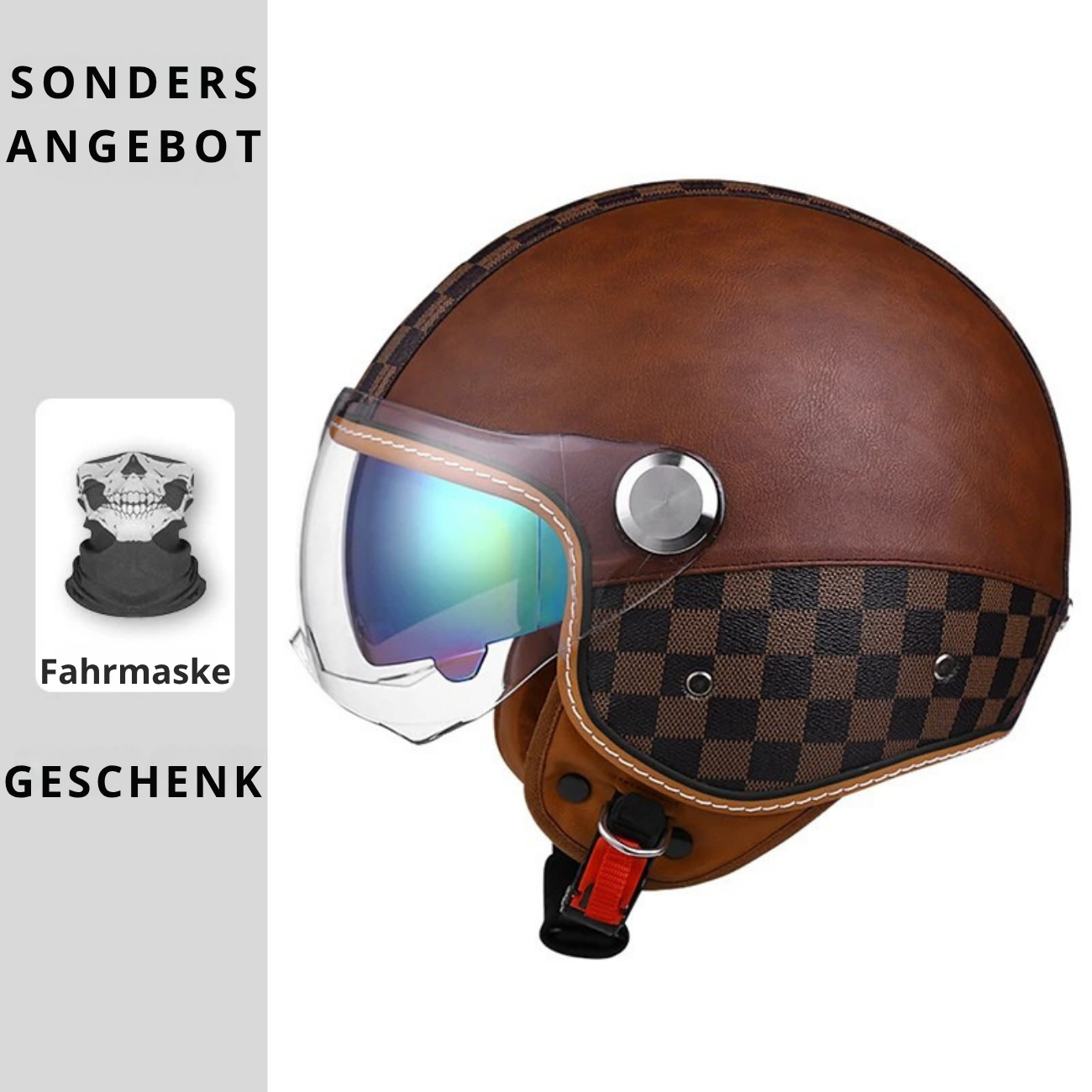 Open face leather motorcycle helmets.