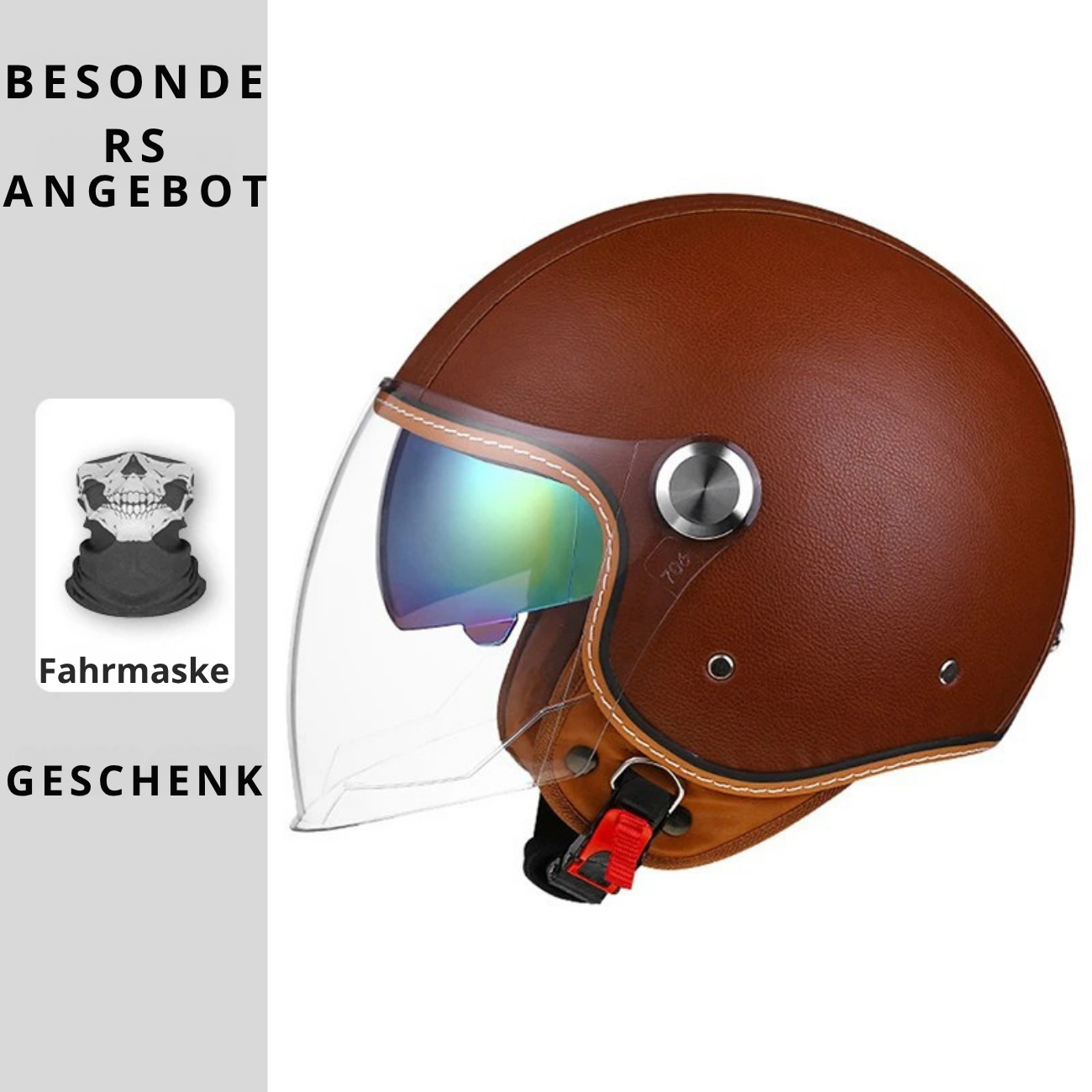 Open face leather motorcycle helmets.