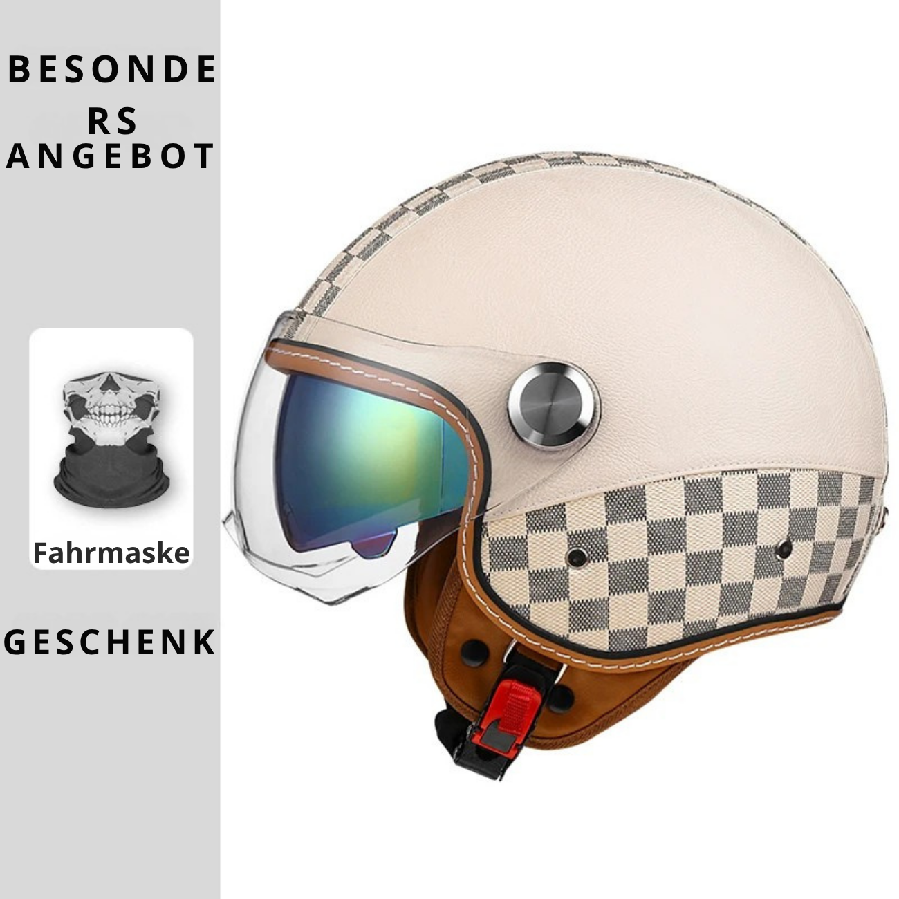 Open face leather motorcycle helmets.