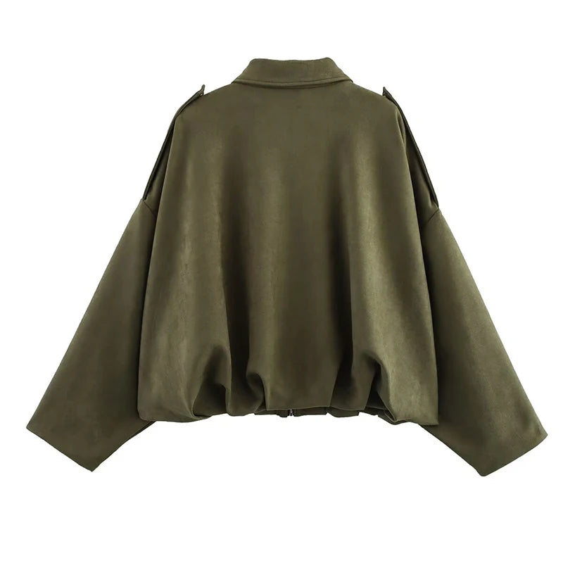 New suede women jacket long sleeve outerwear.