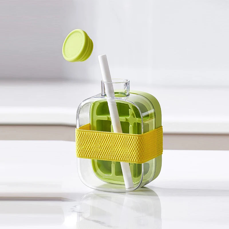 Presse à glaçons avec couvercle, qualité alimentaire, paille, seau à glace à double usage, motif de glace, accessoires de bar de cuisine. 