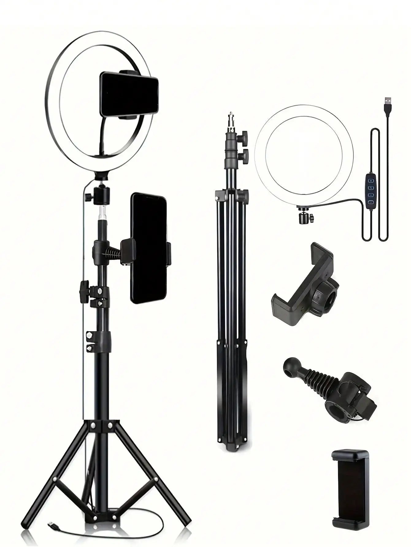 Tripod, live stream ring light, selfie remote control.
