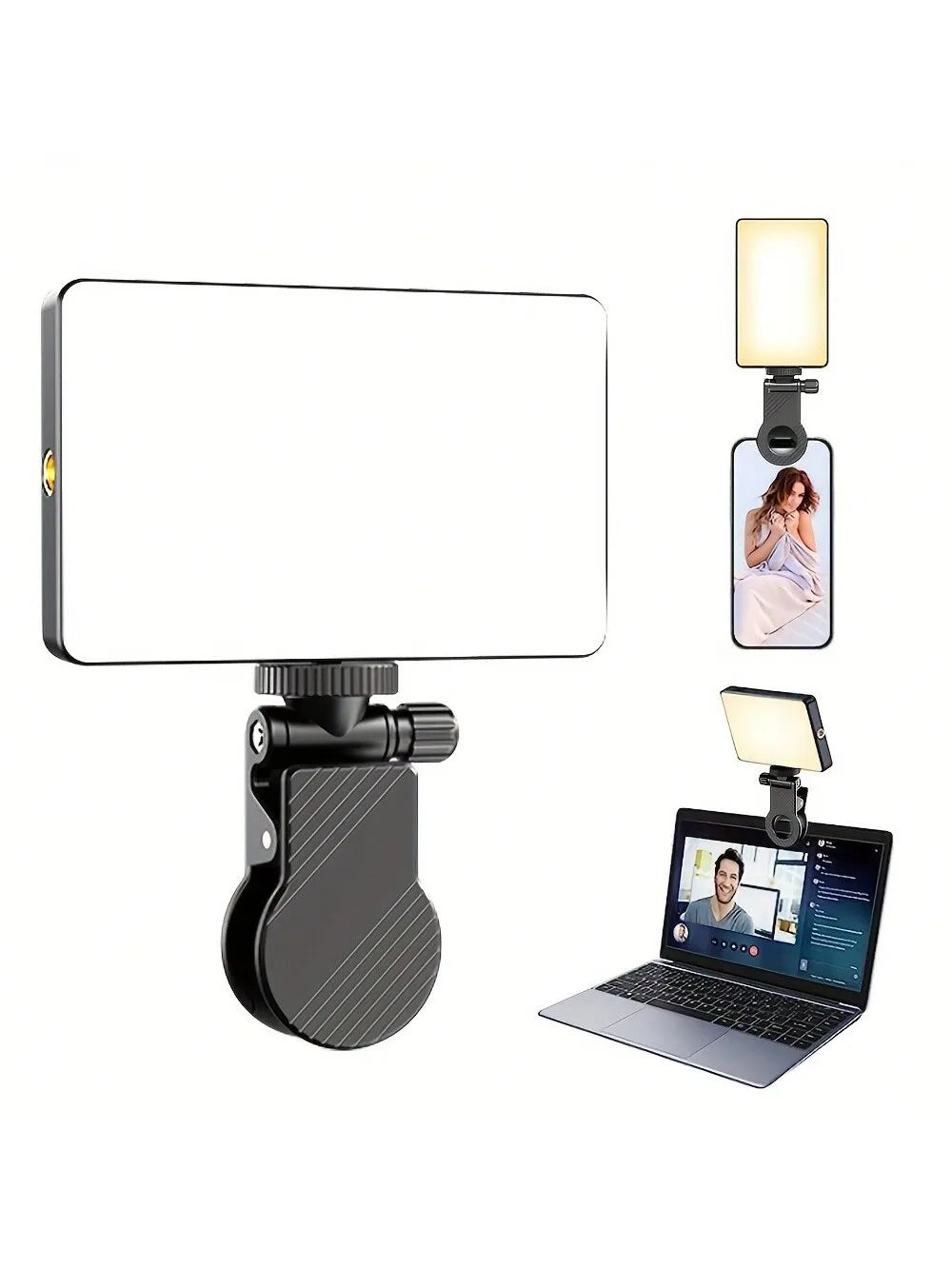 Rechargeable selfie light, fill light with clip, video light for selfies.
