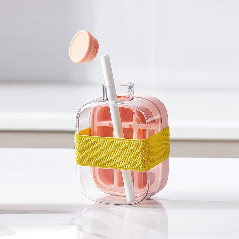 Presse à glaçons avec couvercle, qualité alimentaire, paille, seau à glace à double usage, motif de glace, accessoires de bar de cuisine. 