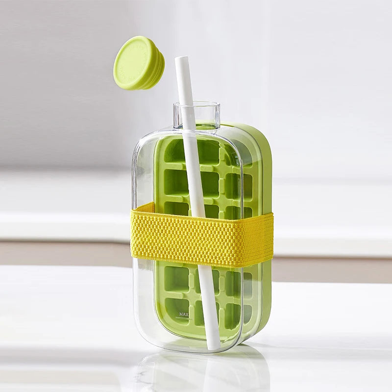 Presse à glaçons avec couvercle, qualité alimentaire, paille, seau à glace à double usage, motif de glace, accessoires de bar de cuisine. 