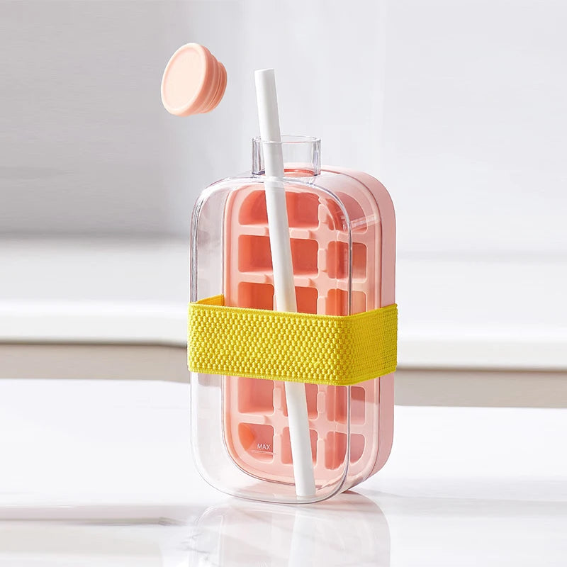 Presse à glaçons avec couvercle, qualité alimentaire, paille, seau à glace à double usage, motif de glace, accessoires de bar de cuisine. 