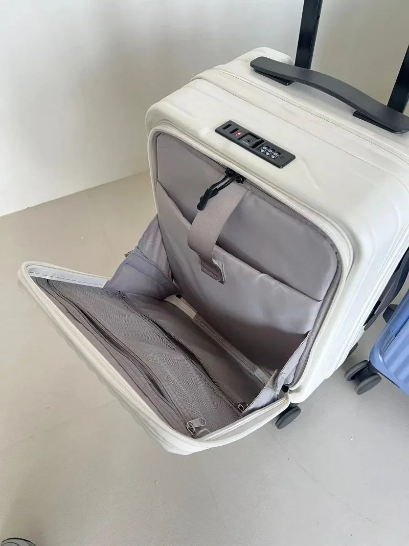 Valise de voyage à roulettes avec poche avant pour ordinateur portable, nouvelle valise extensible multifonction pour tous les bagages.