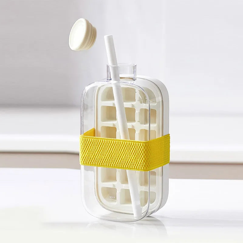 Presse à glaçons avec couvercle, qualité alimentaire, paille, seau à glace à double usage, motif de glace, accessoires de bar de cuisine. 