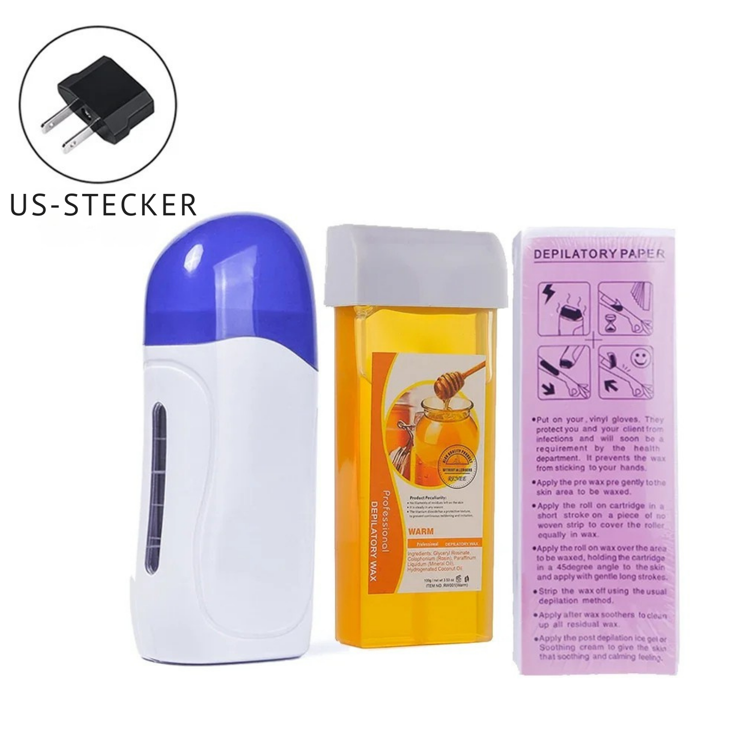 Chauffe-cire à rouleau pour épilation, machine avec crème de cire rechargeable et 100 morceaux de papier ciré pour l'épilation