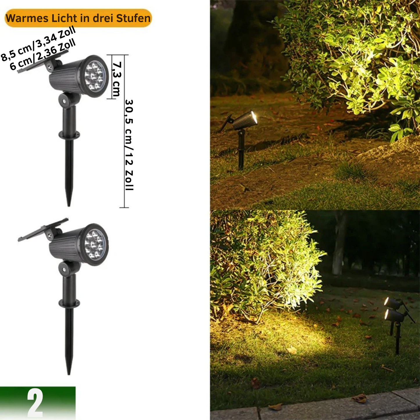 9-LED-Solarstrahler, IP65, wasserdicht, für den Außenbereich.