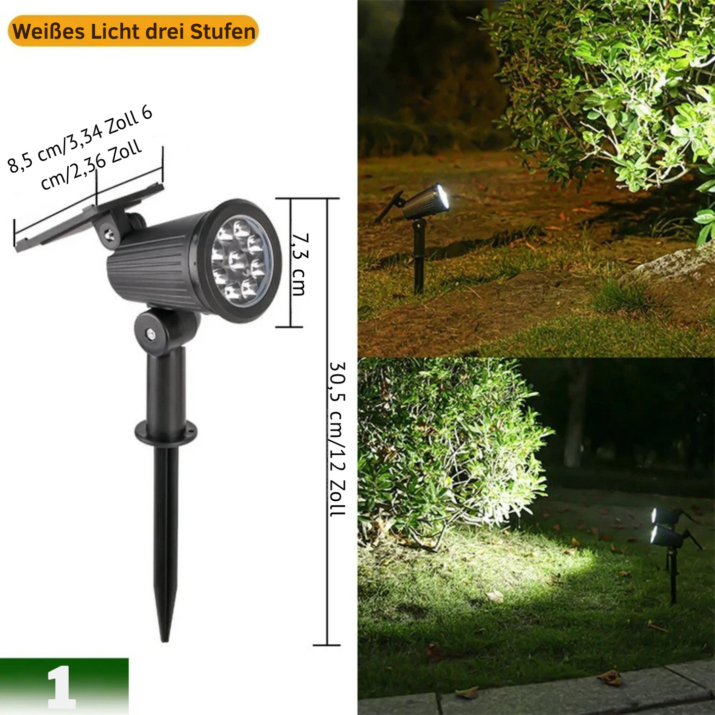 9-LED-Solarstrahler, IP65, wasserdicht, für den Außenbereich.
