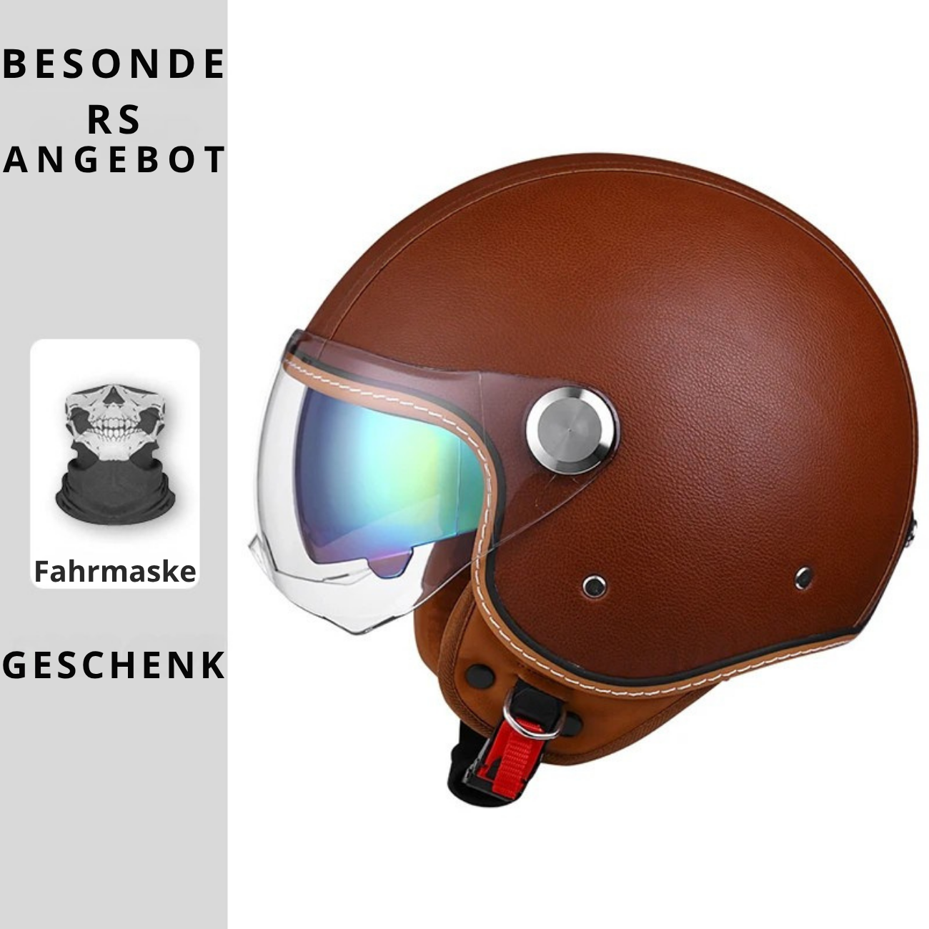 Open face leather motorcycle helmets.