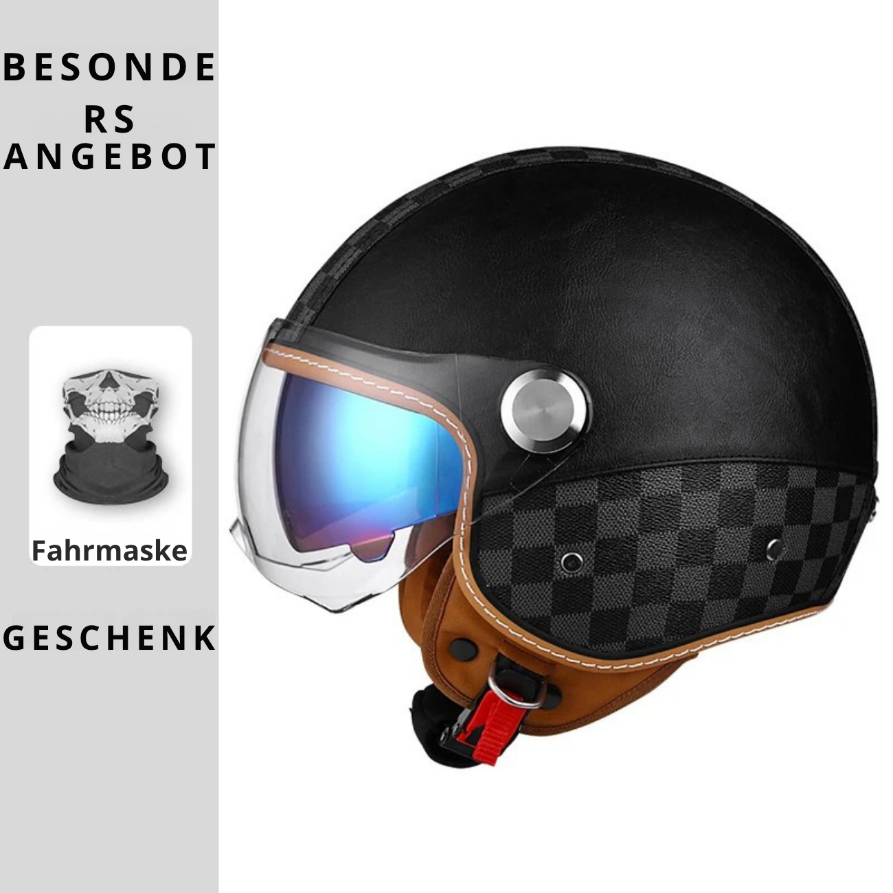 Open face leather motorcycle helmets.