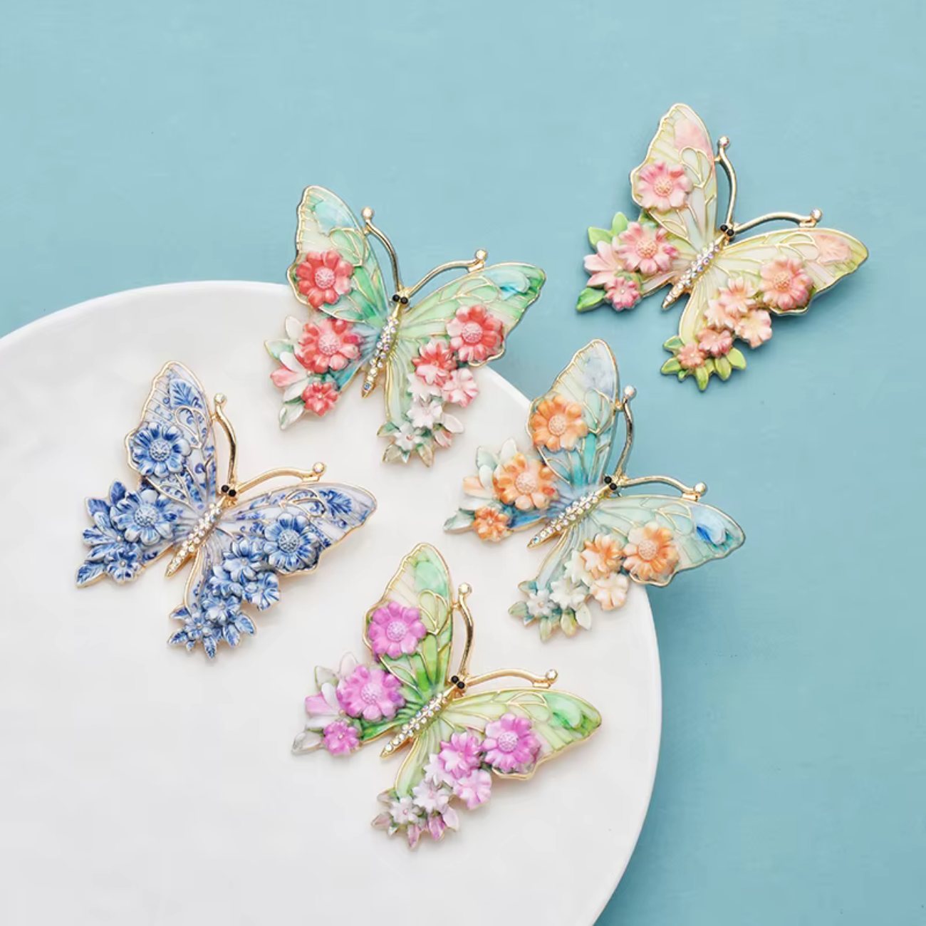 Vintage large flower butterfly brooches for women.