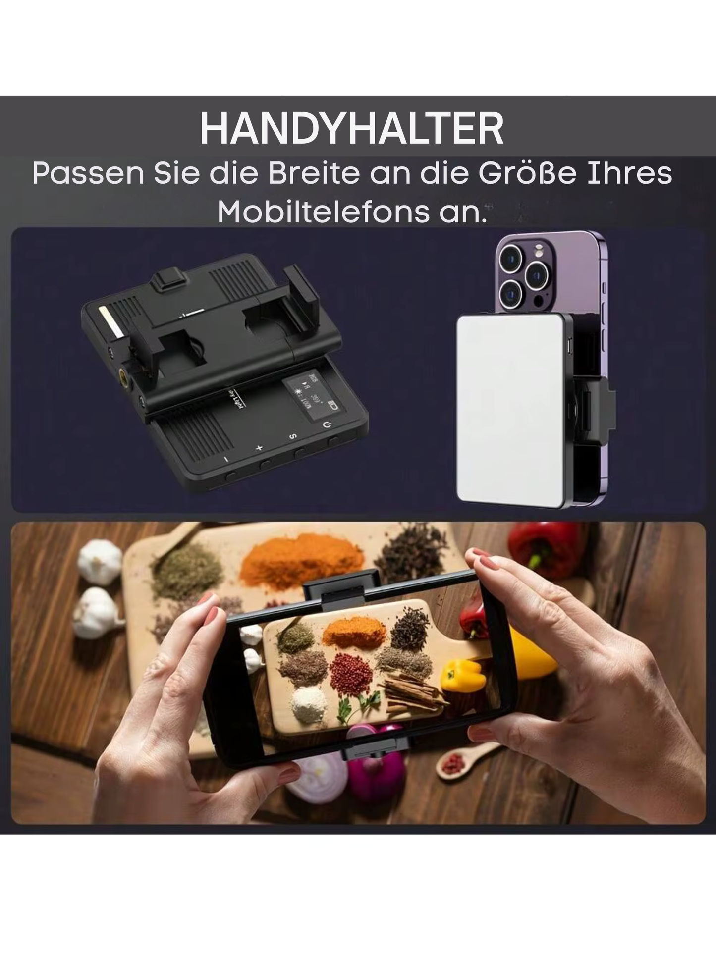 Rechargeable selfie light, fill light with clip, video light for selfies.